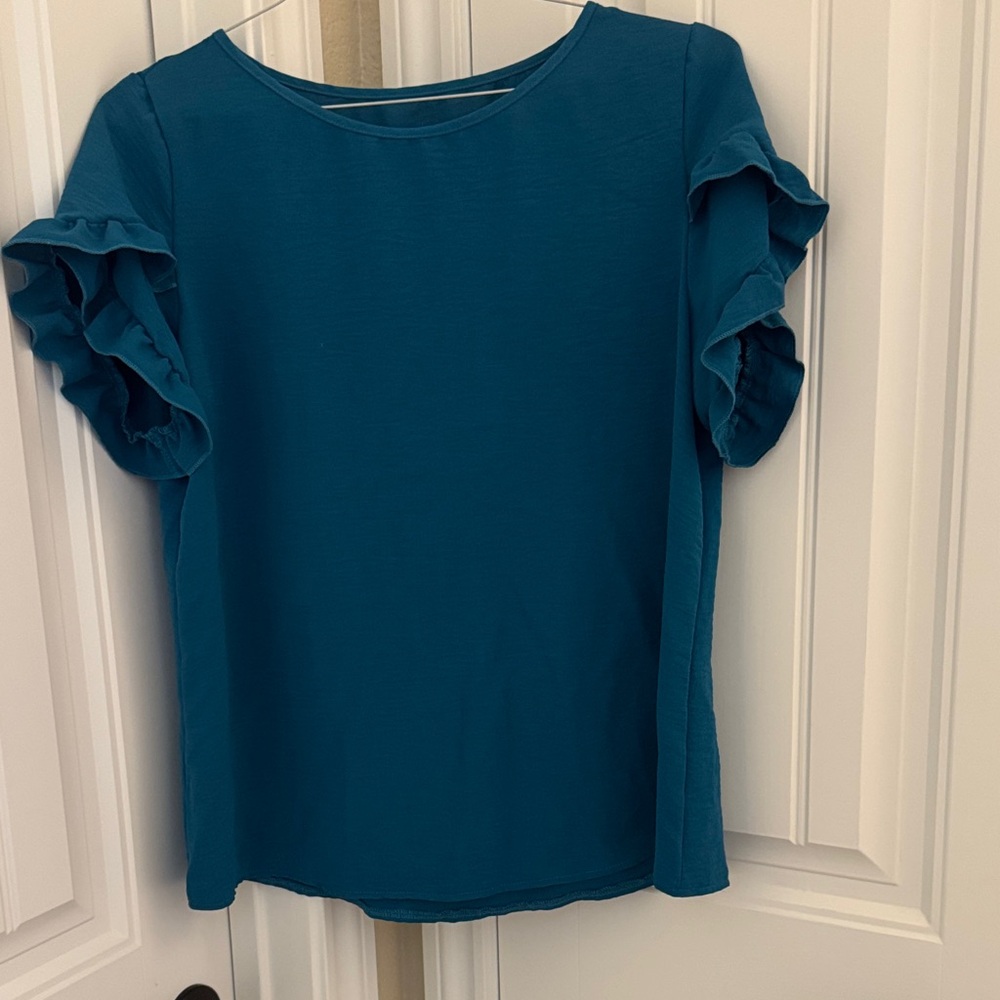 SHEIN Teal Ruffle Sleeve Blouse